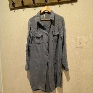 Free People - long blouse.  Linen / gauzy fabric. Dust blue in color.